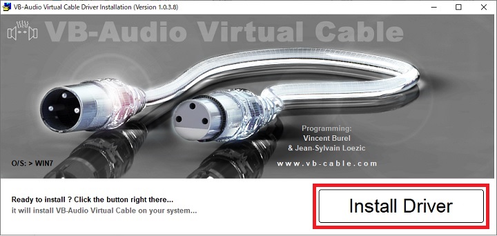 Install Driverをクリックして、「VB-CABLE」のインストールが完了