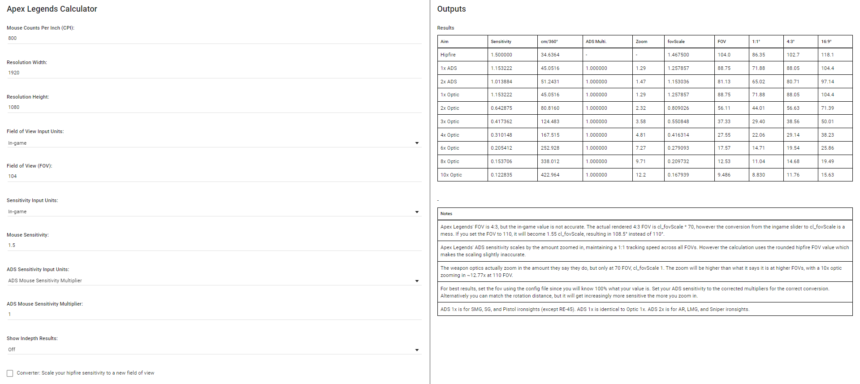 Apex Legends Calculator